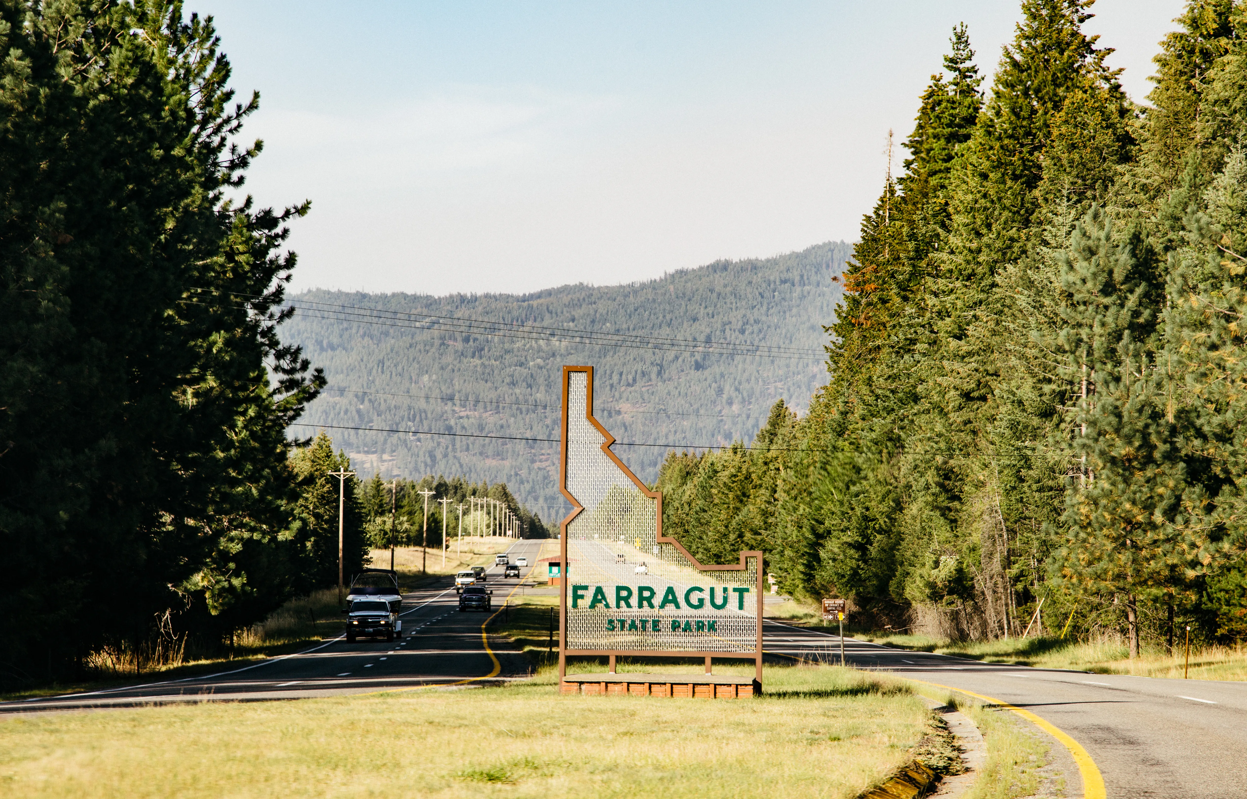 Welcome signage at the entrance to Farragut State Park, Kootenai County, Idaho.