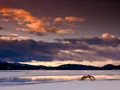Winter sunrise at the north shore of Payette Lake in Ponderosa State Park, Idaho.