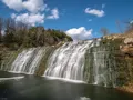 Scenic view of limestone bluffs and the Apple River winding through the canyon at Apple River Canyon State Park, Illinois