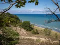 Scenic view at Indiana Dunes, Indiana, showing sandy dunes and Lake Michigan shoreline