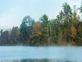 Scenic forested hillside and lake view at Jenny Wiley State Resort Park, Kentucky