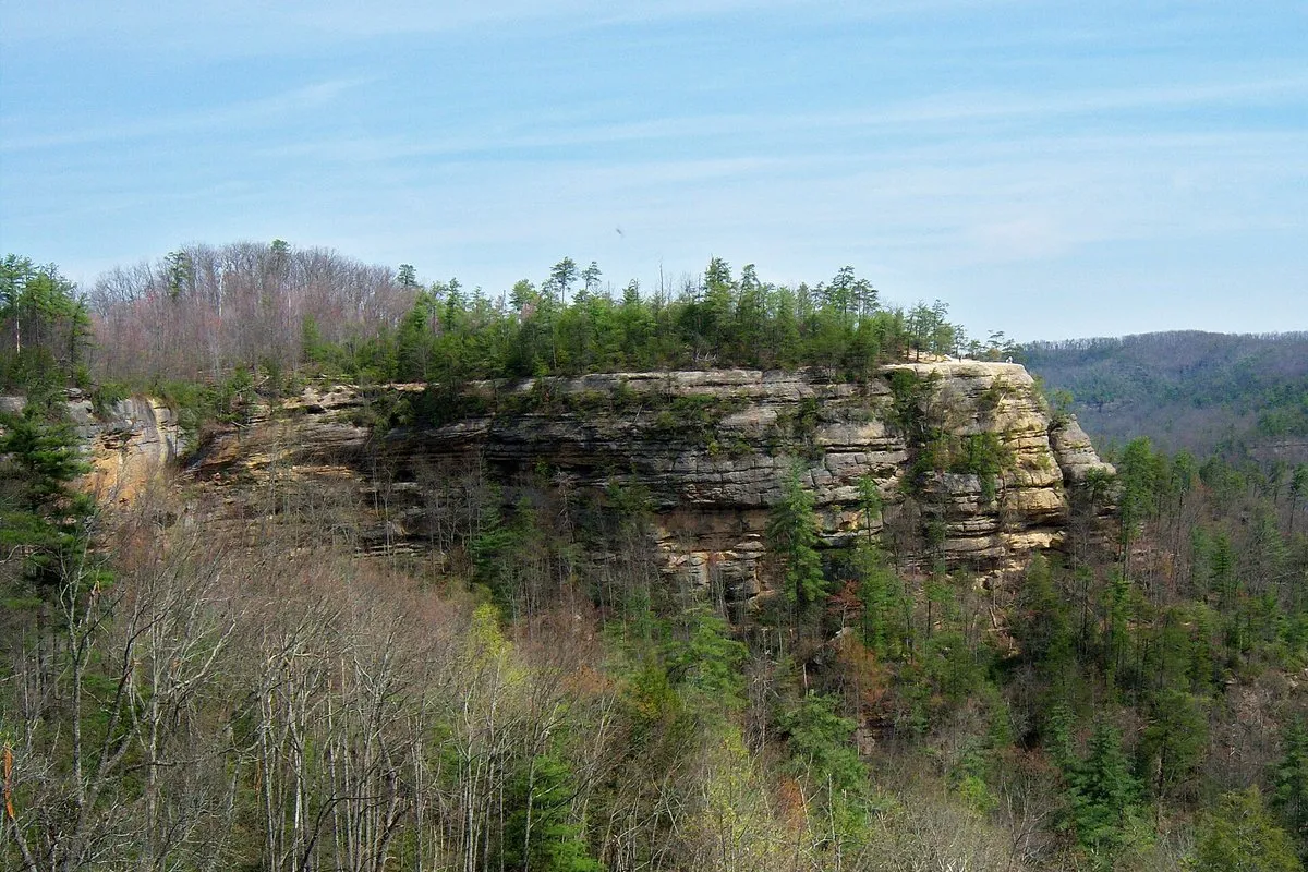 Scenic view at Natural Bridge, Kentucky, showing the massive sandstone arch spanning the forested ridge
