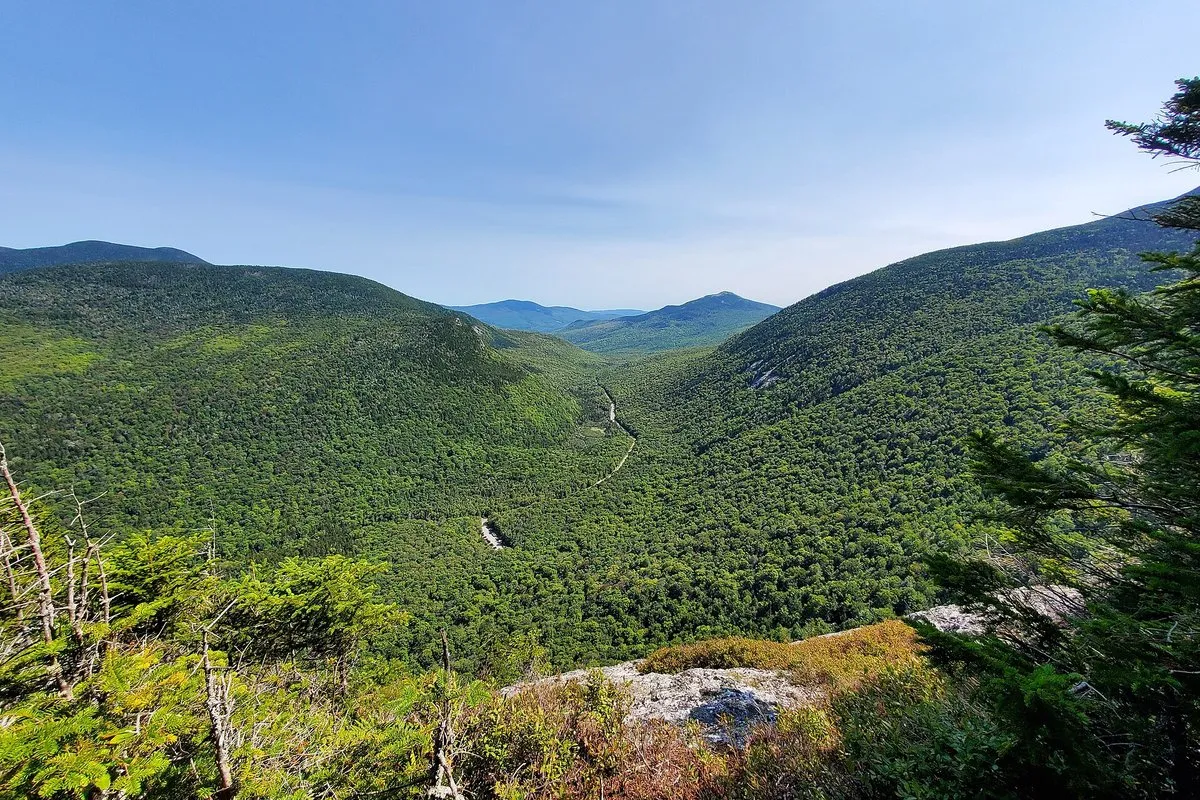 Scenic view of the forested notch and rocky gorge at Grafton Notch State Park, Maine