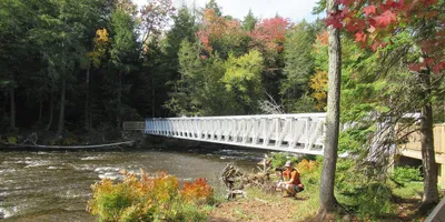 Scenic view of the wide, amber-colored Upper Tahquamenon Falls cascading over a forested gorge in Michigan