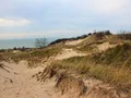 Scenic view at Warren Dunes, Michigan, showing sweeping sand dunes rising above Lake Michigan shoreline