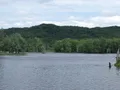 Scenic view of the St. Croix River and forested bluffs at William O'Brien State Park, Minnesota