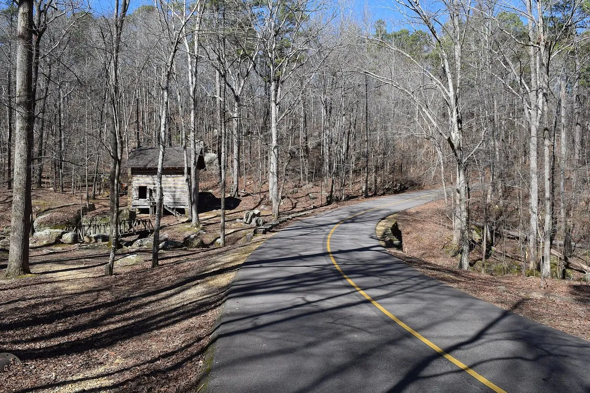 Scenic view of ancient sandstone rock outcroppings and forested ridges at Tishomingo State Park, Mississippi