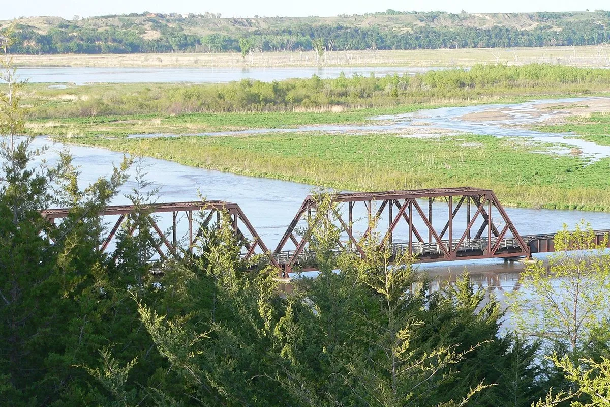 Scenic view of the river confluence and rolling bluffs at Niobrara State Park, Nebraska