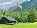 Scenic view of Franconia Notch valley framed by forested mountain ridges, New Hampshire
