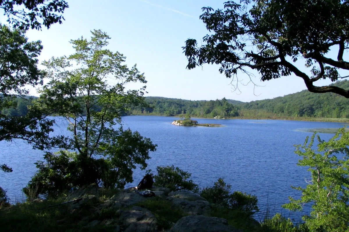 Scenic forested ridgeline and lake view at Harriman State Park, New York