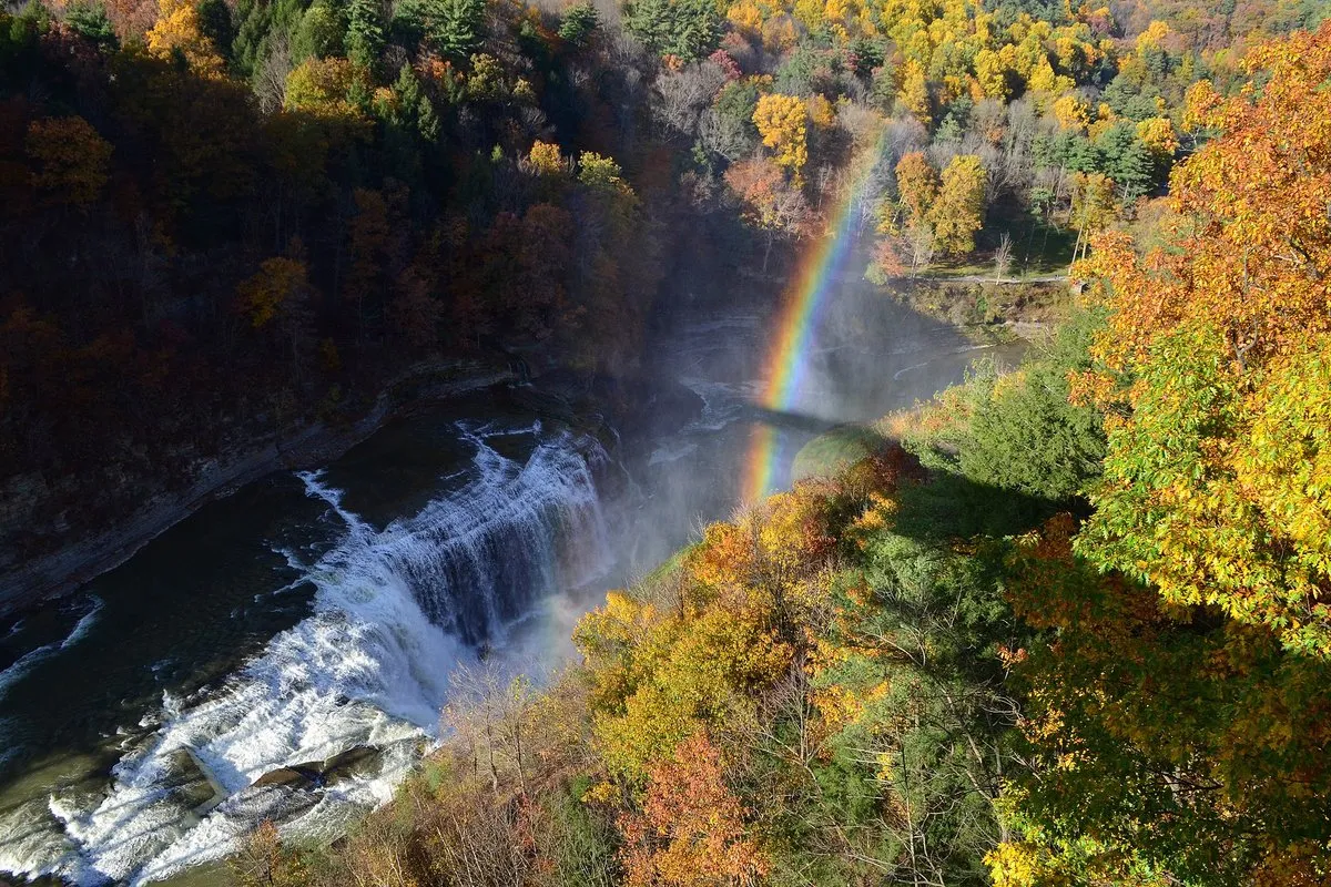 Scenic view of the Genesee River gorge and waterfalls at Letchworth State Park, New York