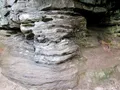 Aerial view of Pilot Mountain's rounded quartzite Big Pinnacle rising above forested ridgelines in North Carolina
