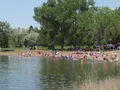 Scenic view of Lake Sakakawea's vast blue waters and rolling shoreline at Lake Sakakawea State Park, North Dakota
