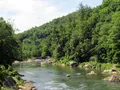 Scenic view of the Youghiogheny River gorge and waterfalls at Ohiopyle State Park, Pennsylvania