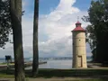 Scenic view of the sandy peninsula and calm Lake Erie waters at Presque Isle State Park, Pennsylvania
