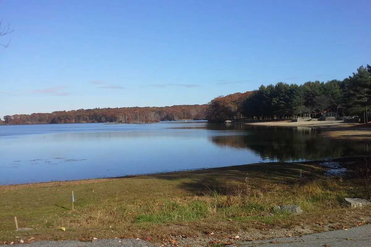Scenic wooded trail and pond at Lincoln Woods State Park, Rhode Island