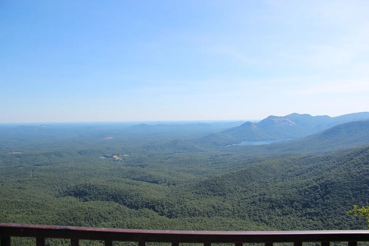 Scenic view from the rocky Caesars Head overlook above the Blue Ridge escarpment in South Carolina