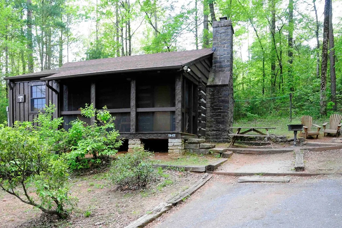 Scenic view of Table Rock mountain rising above forested Blue Ridge foothills, South Carolina