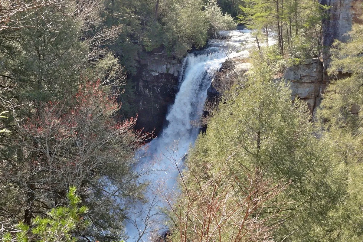 Scenic view of the towering Fall Creek Falls waterfall plunging into a lush gorge in Tennessee