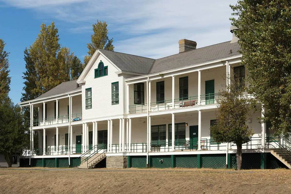 Coastal view of Fort Worden Historical State Park showing historic artillery batteries and Puget Sound shoreline, Washington
